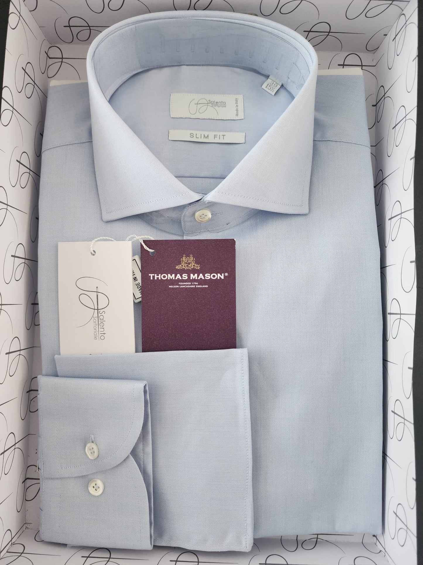 Slim & Contemporary Fit Plain Light Blue Thomas Mason 100% Cotton Shirt - Made in Italy
