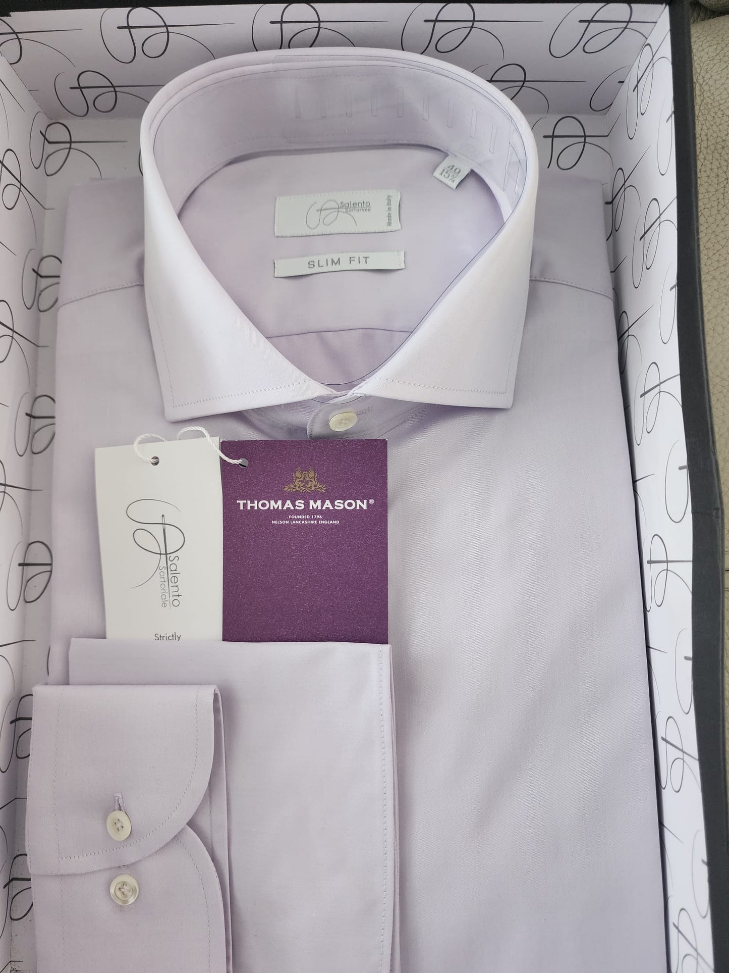 Slim & Contemporary Fit Plain Lavender Thomas Mason 100% Cotton Shirt - Made in Italy