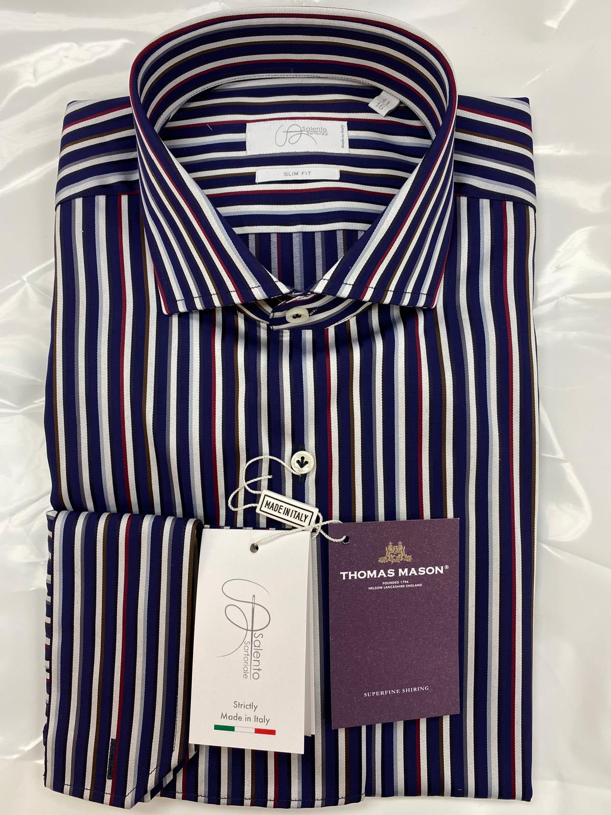 Slim & Contemporary Fit Multicolor Striped Thomas Mason 100% Cotton Shirt - Made in Italy