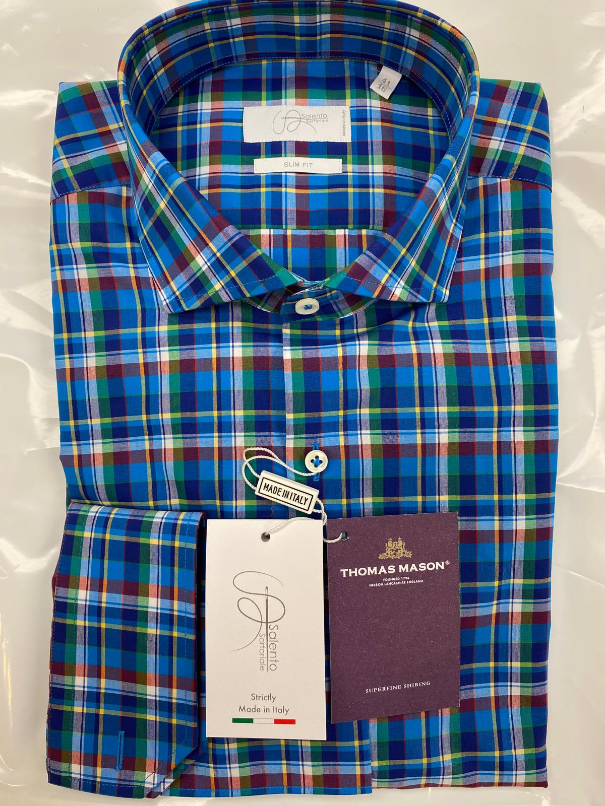 Slim & Contemporary Fit Multicolor Checkered Thomas Mason 100% Cotton Shirt - Made in Italy
