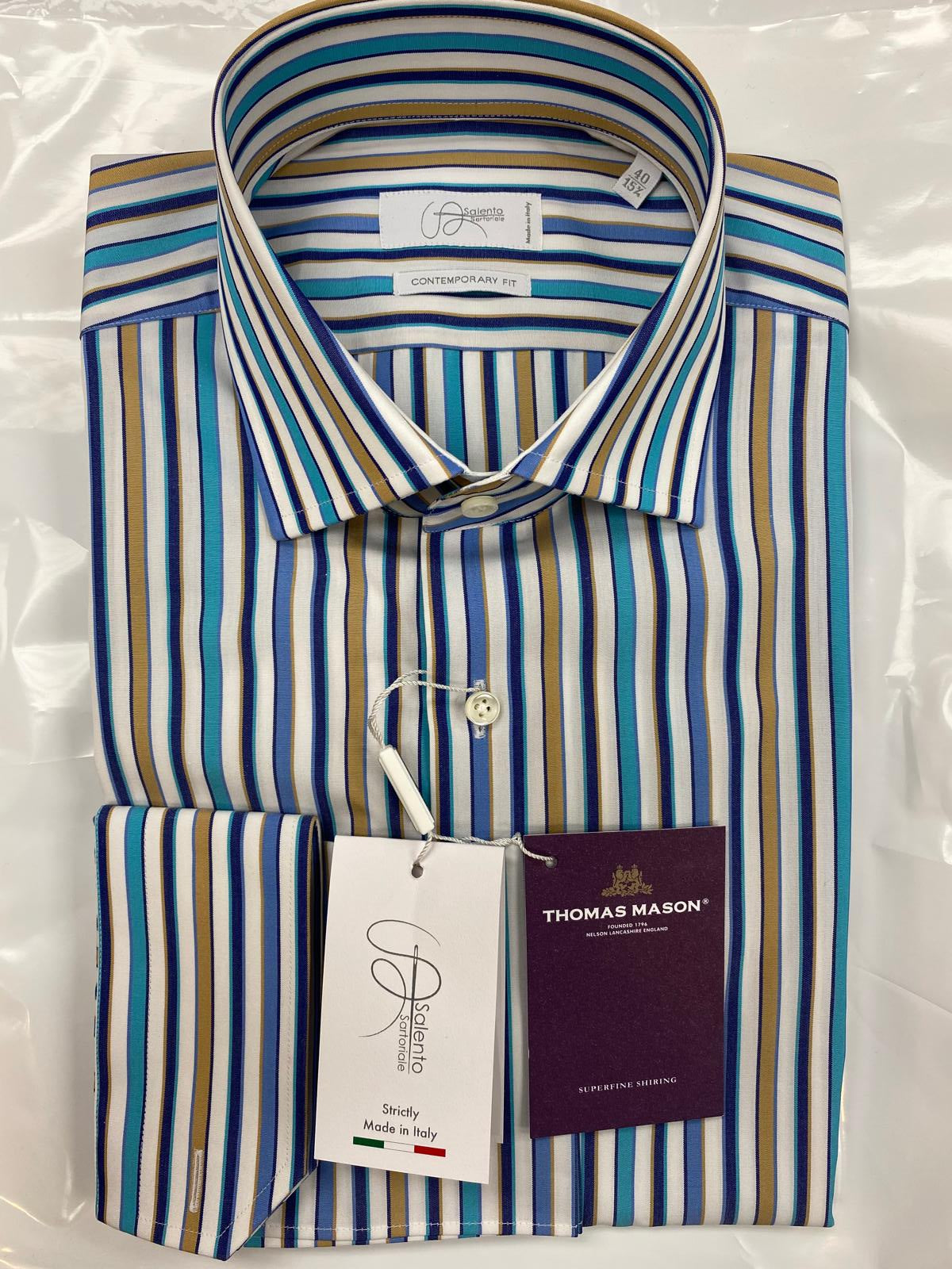 Slim & Contemporary Fit Multicolor Striped Thomas Mason 100% Cotton Shirt - Made in Italy