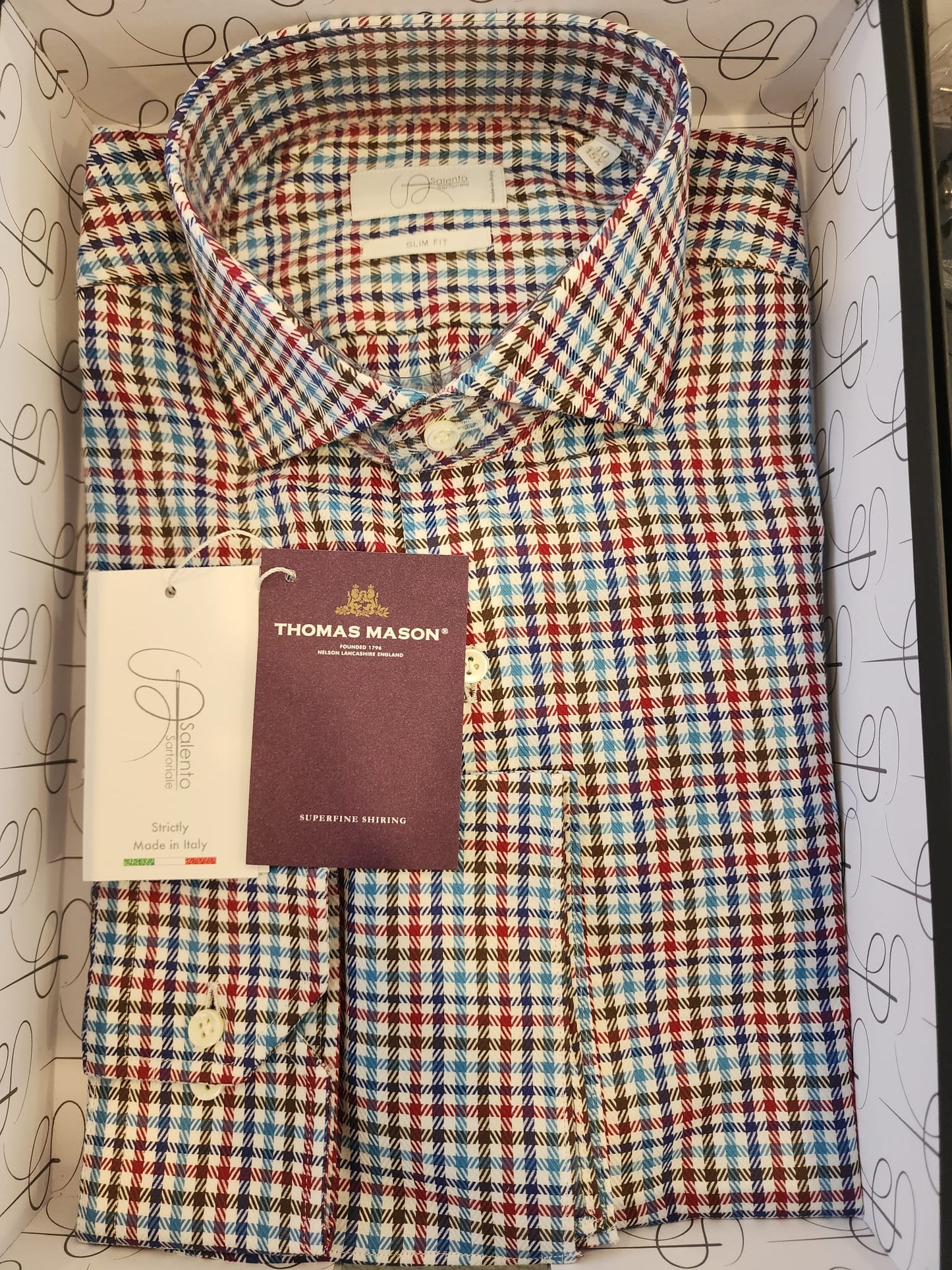 Slim Fit Multi-Checkered Thomas Mason 100% Cotton Shirt - Made in Italy
