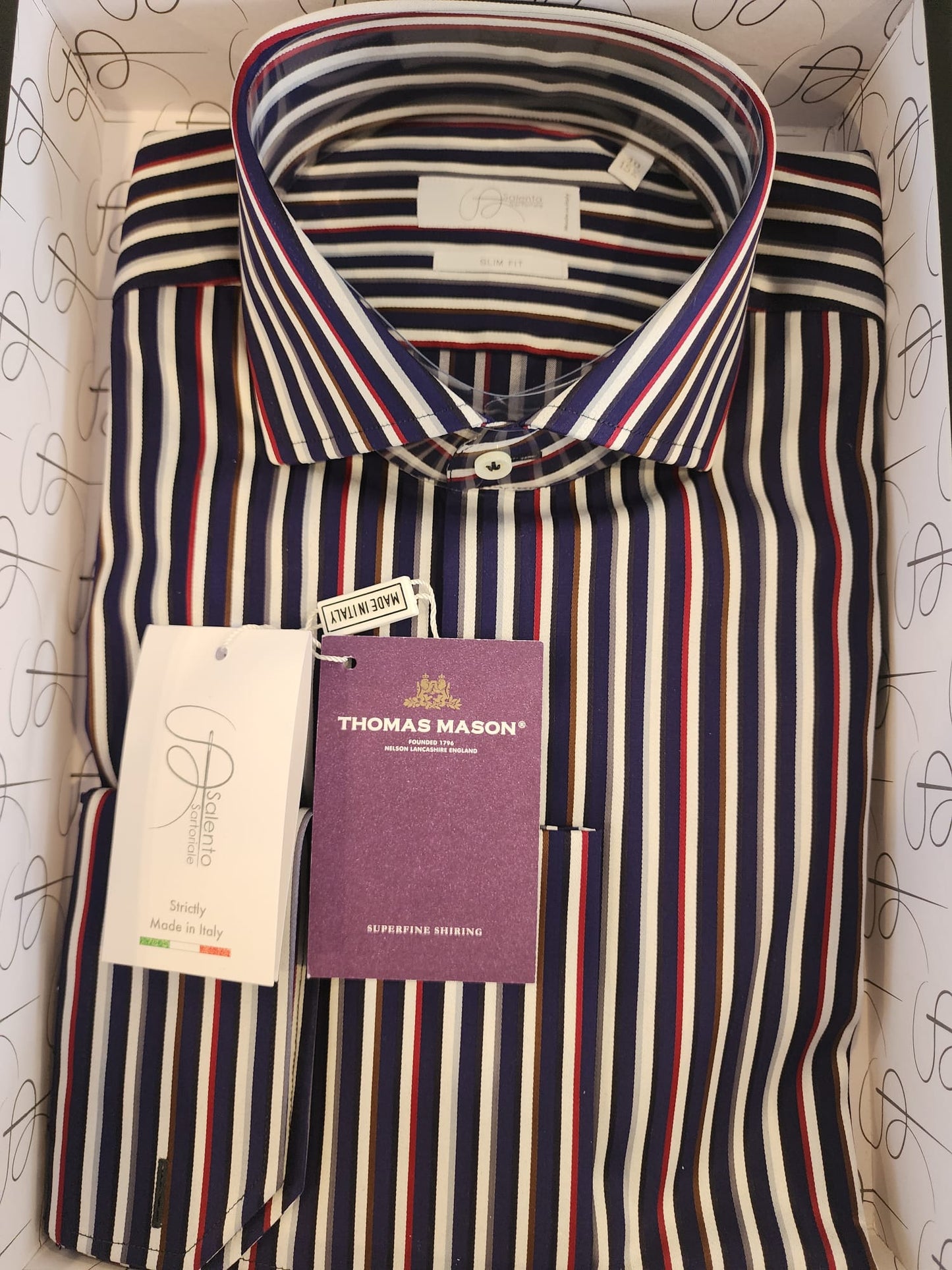 Slim Fit Multi-Stripe Thomas Mason 100% Cotton Shirt - Made in Italy