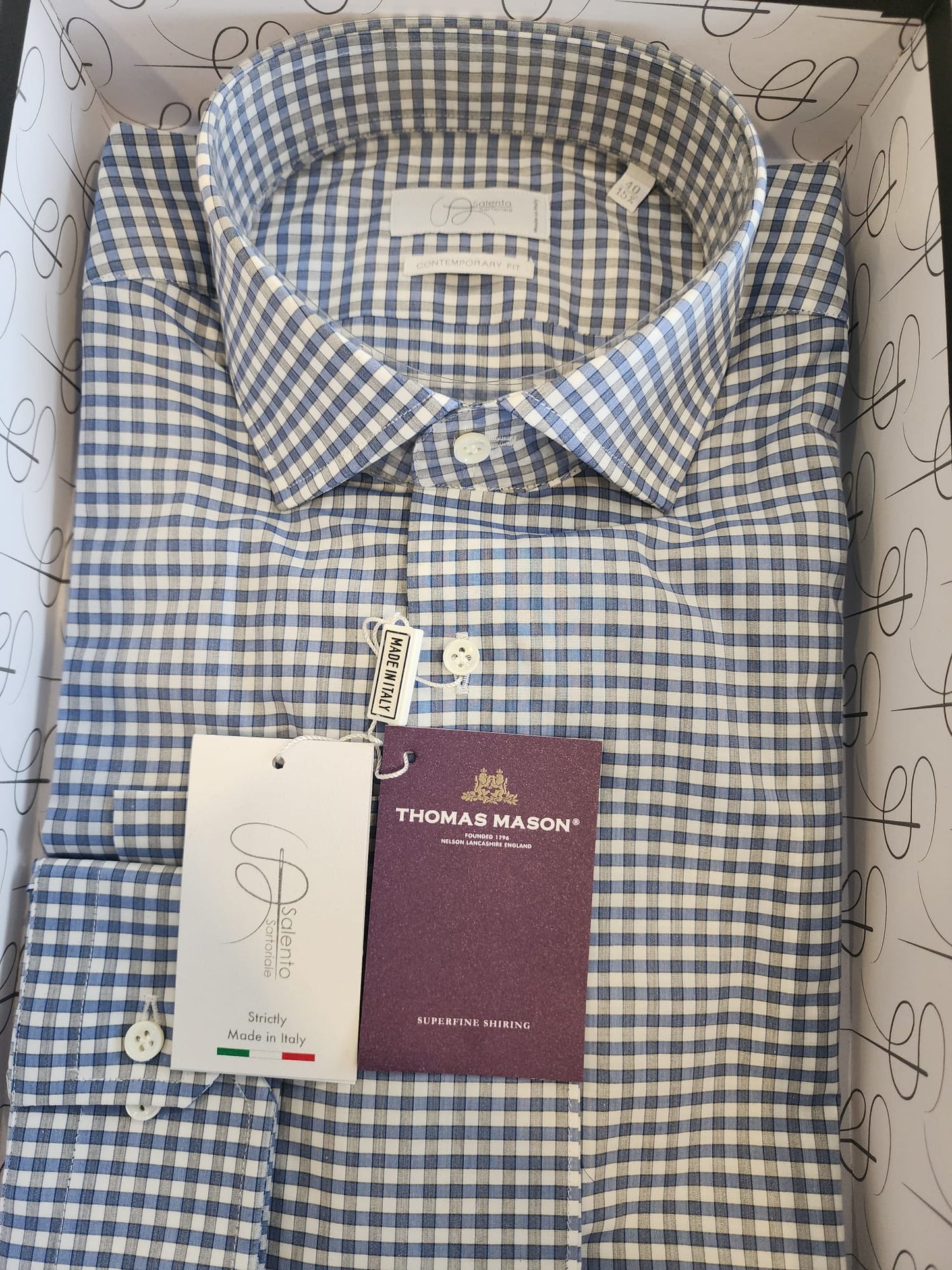 Contemporary Fit Blue Checkered Thomas Mason Shirt - Made in Italy
