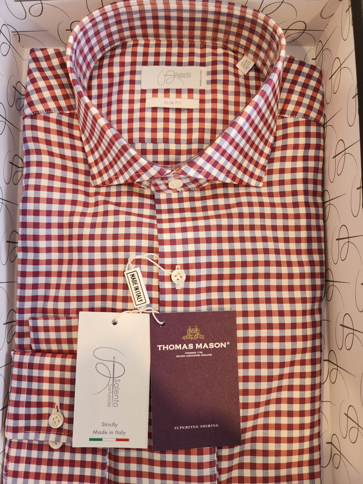 Slim Fit Red & White Checkered Thomas Mason Shirt - Made in Italy