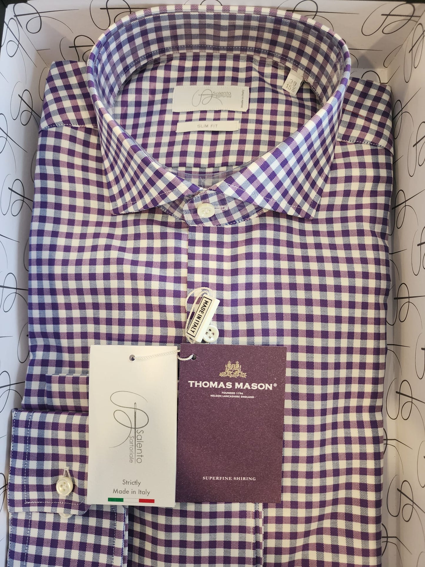 Slim Fit Purple Checkered Thomas Mason Shirt - Made in Italy