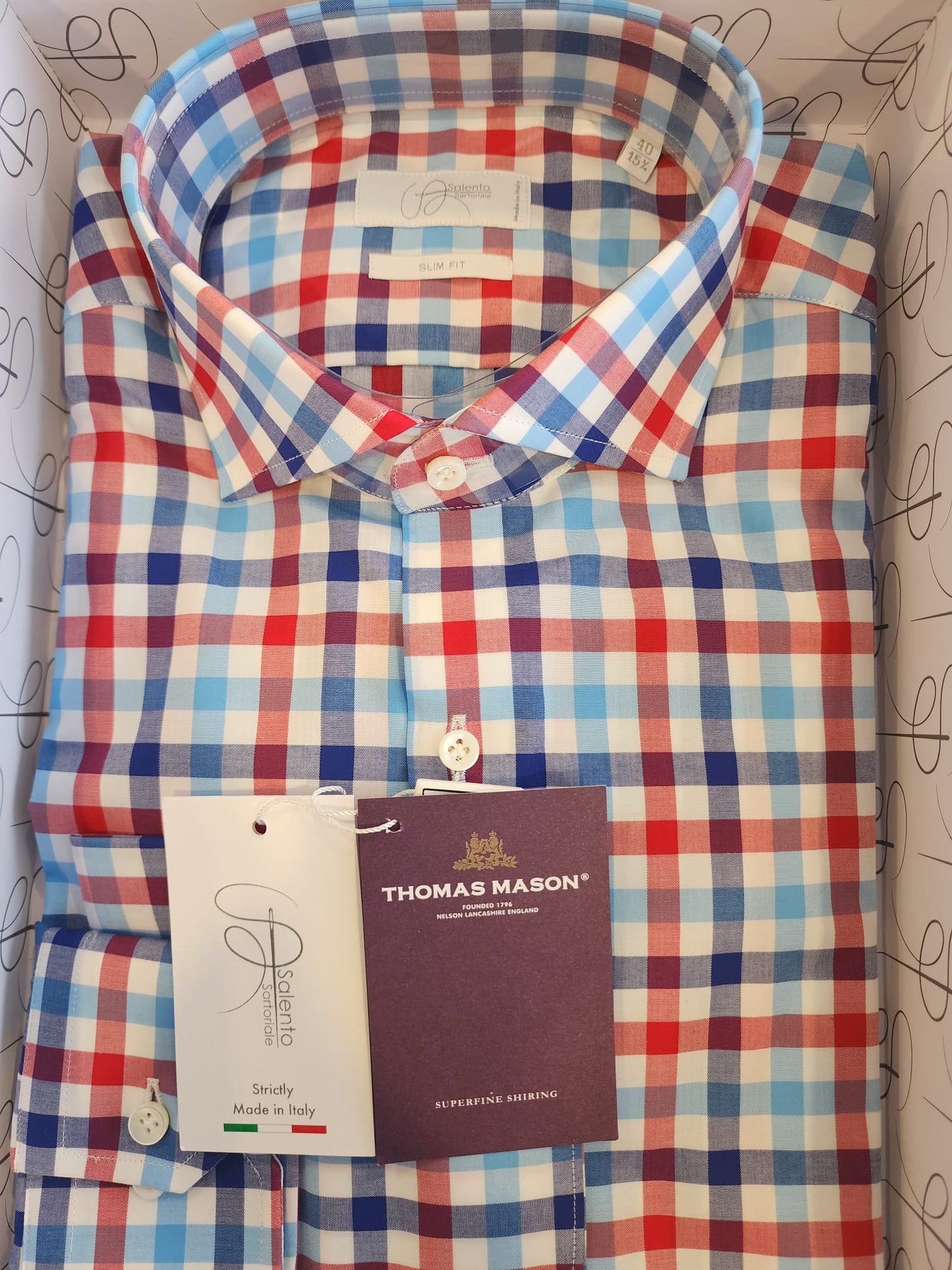Slim Fit Red & Blue Checkered Thomas Mason Shirt - Made in Italy